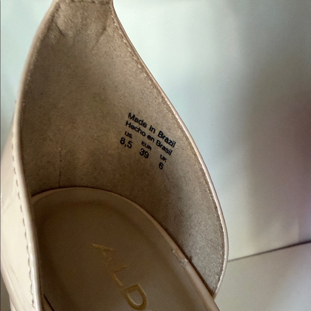 Aldo Nude Patent Platform Block Heel Pumps with‎ Ankle Strap - Picture 8 of 10